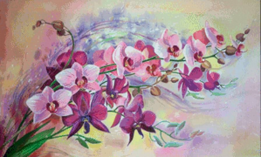 нежные орхидеи - цветы, ветка, орхидеи, весна, картина, панно, нежность - предпросмотр