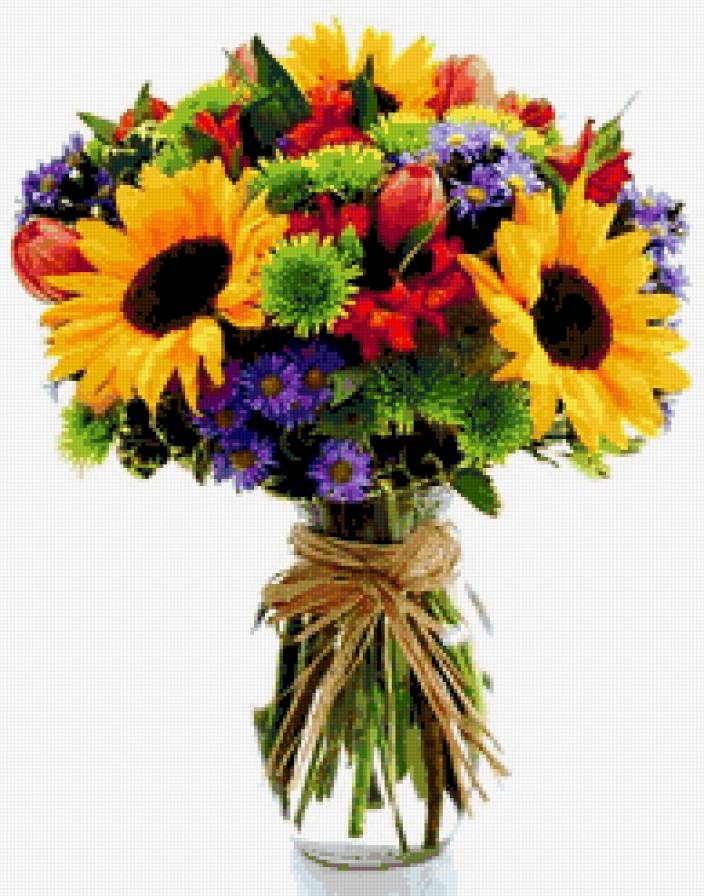 Букет цветов - букет, ваза с цветами, цветы, подсолнухи - предпросмотр