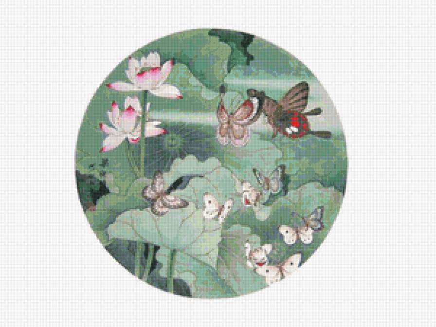 Бабочки и цветы, круг - бабочки, цветы - предпросмотр