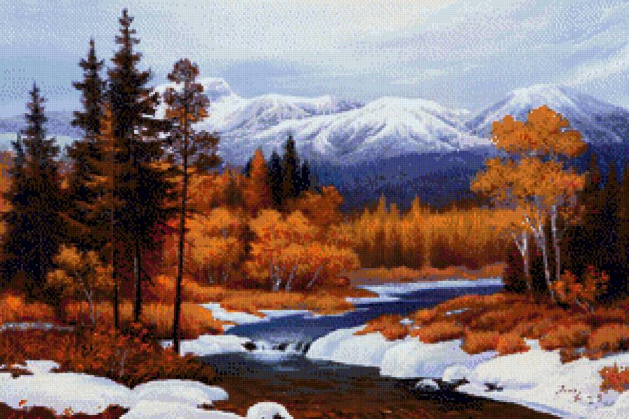 осень в горах - осень, река, горы, пейзаж - предпросмотр