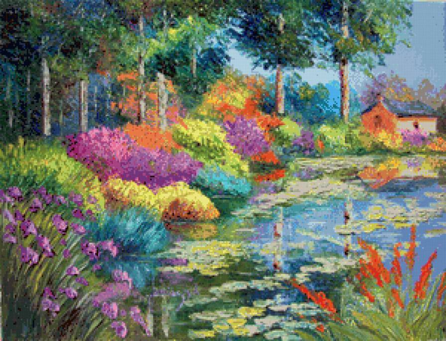 красочный сад - природа, цветы, краски, сад, пейзаж, живопись - предпросмотр