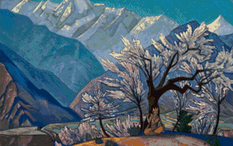 горы непала - пейзаж, горы, живопись, природа, непал, дерево - предпросмотр