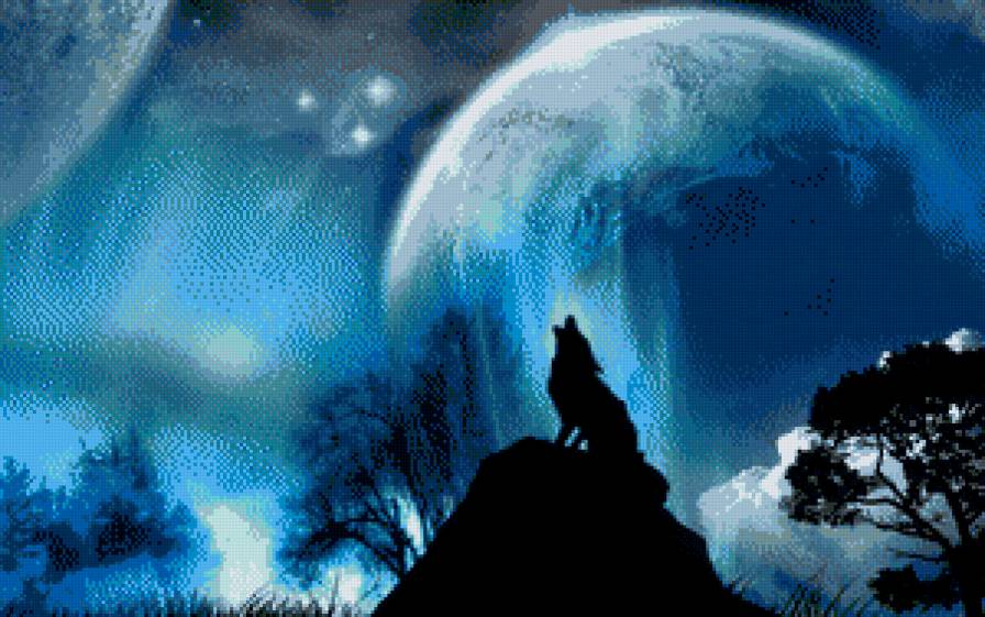 Волк - волки, животные, лес, луна - предпросмотр