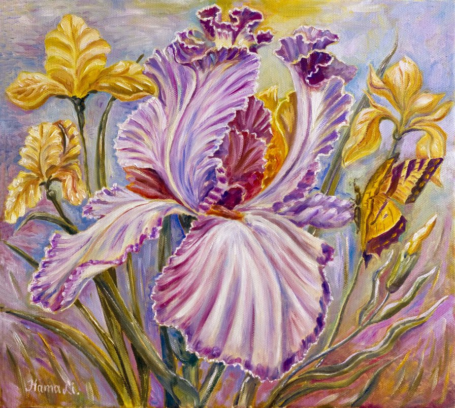 фиолетовый ирис - живопись, ирис, панно, цветок, цветы - оригинал