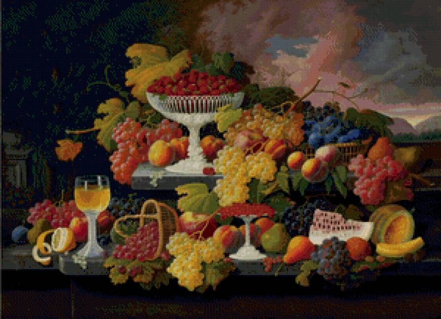 натюрморт с фруктами - еда, вино, виноград, кухня, натюрморт, фрукты - предпросмотр
