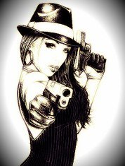 девушка с оружием - девушка, шляпа, оружие - оригинал
