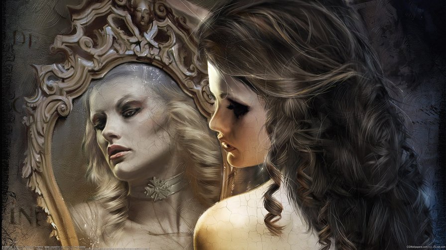 отражение - отражение, девушка, красавица, зеркало, фентези - оригинал