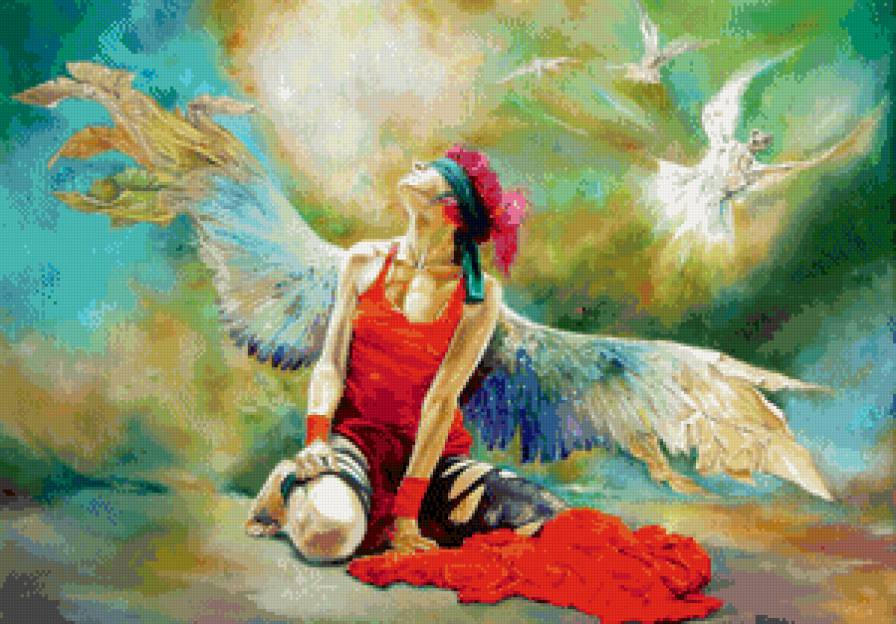 девушка с крыльями и голубями - арт, крылья, девушка, голуби, птицы - предпросмотр