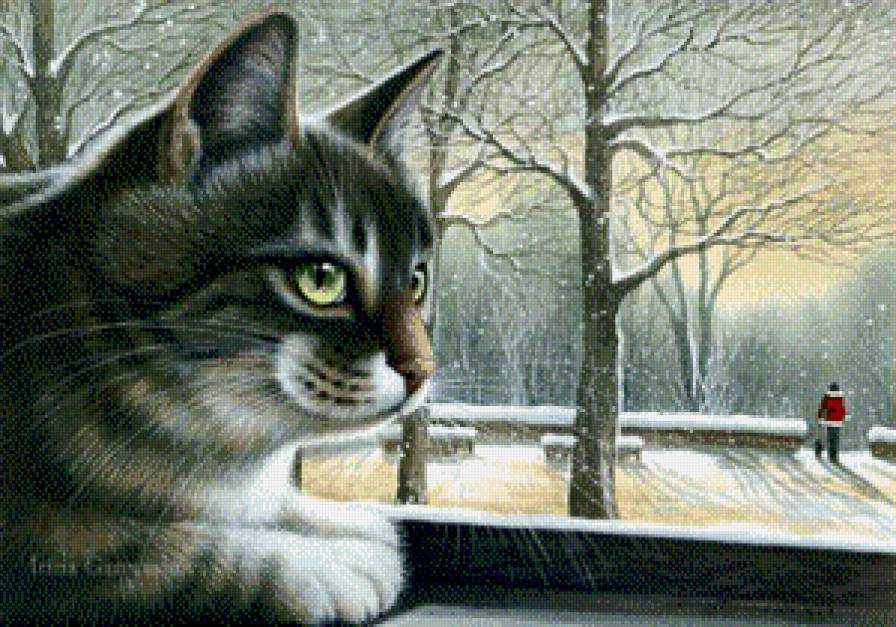 серия ,,кошки" - животные.кошка.окно.зима - предпросмотр
