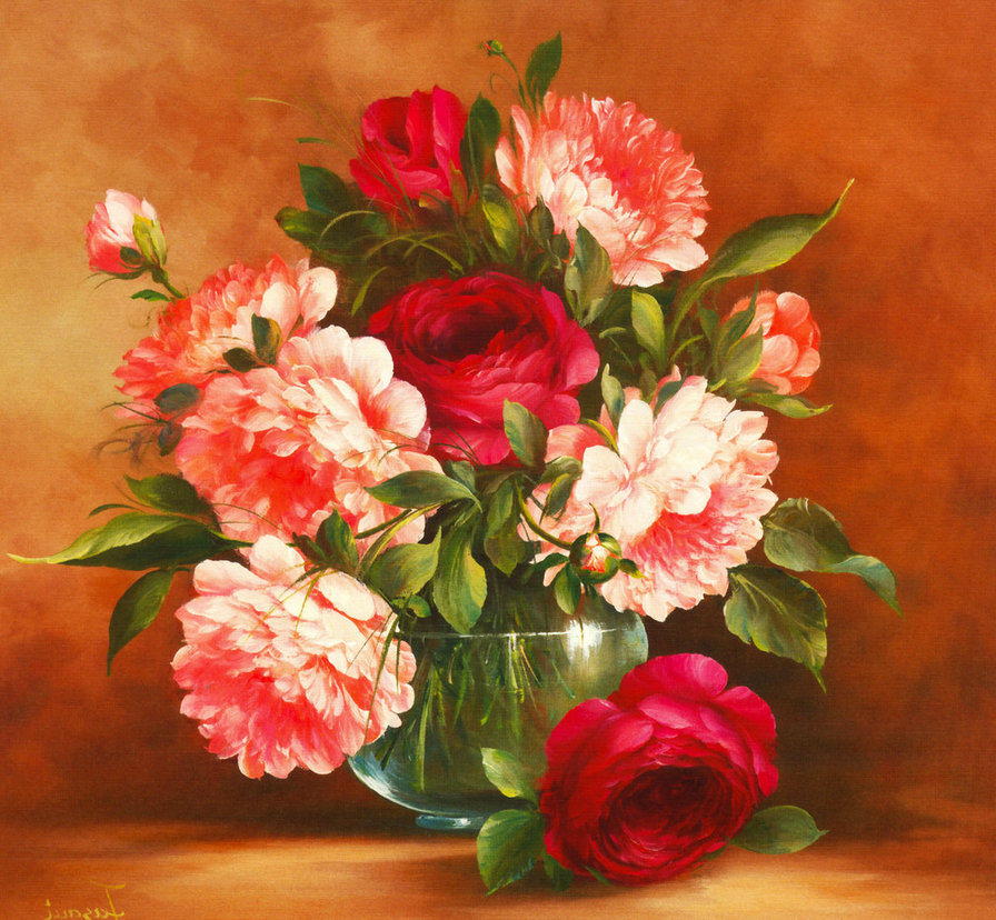 букет пионов в вазе - цветы, живопись, букет, натюрморт, ваза, пионы - оригинал