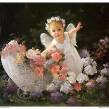 Схема вышивки «Ангел с цветочками»