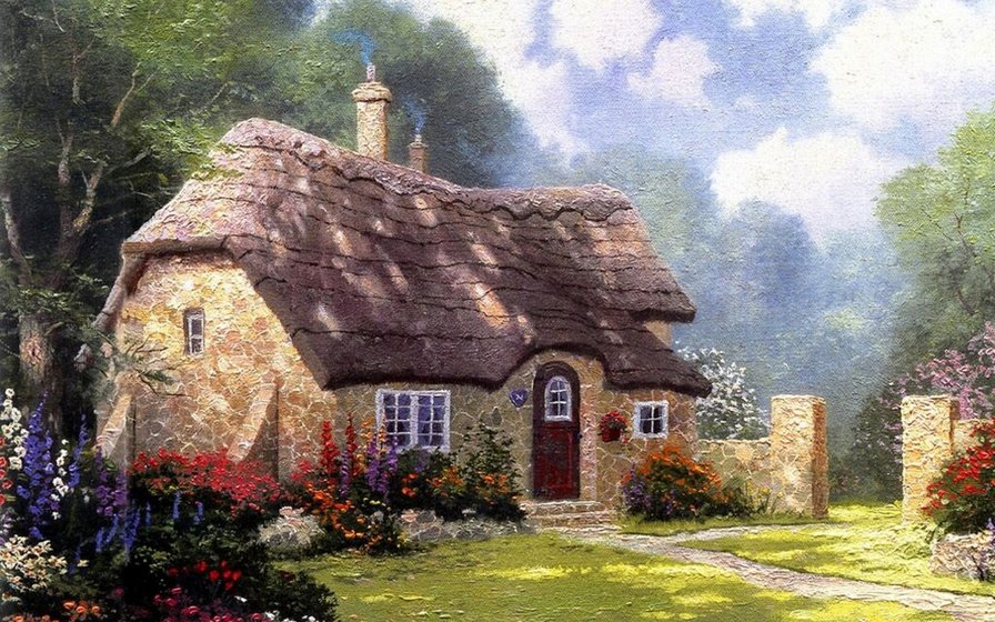 уютный домик - пейзаж, сад, сказка, дом, уют, природа, мечта, живопись - оригинал
