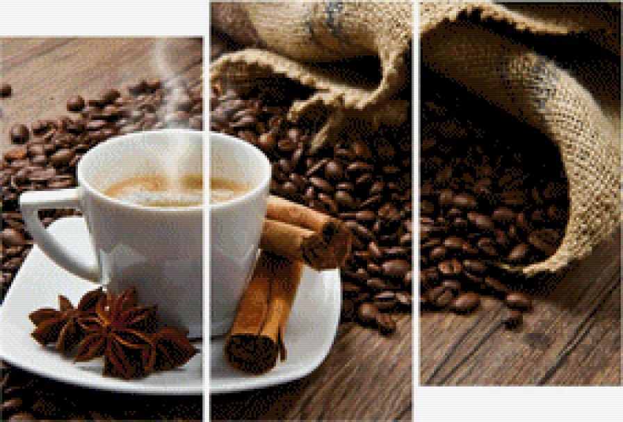 кофе и чашка - триптих, кофе, кухня, чашка, зерна - предпросмотр