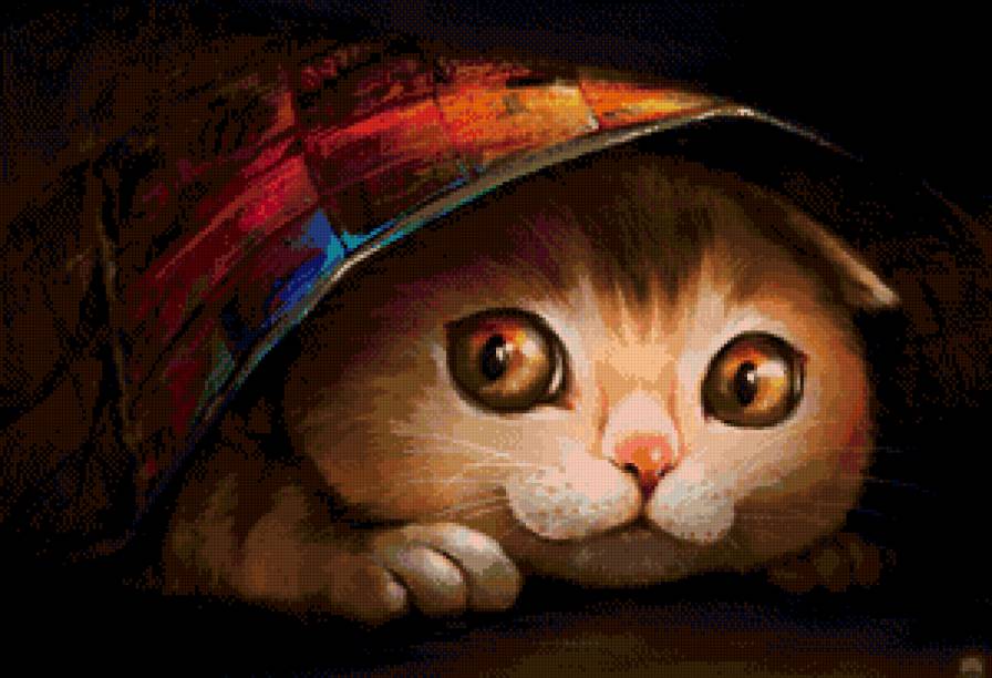котик под покрывалом - детские, котенок, кот, покрывало, рыжий, кошка, живопись - предпросмотр
