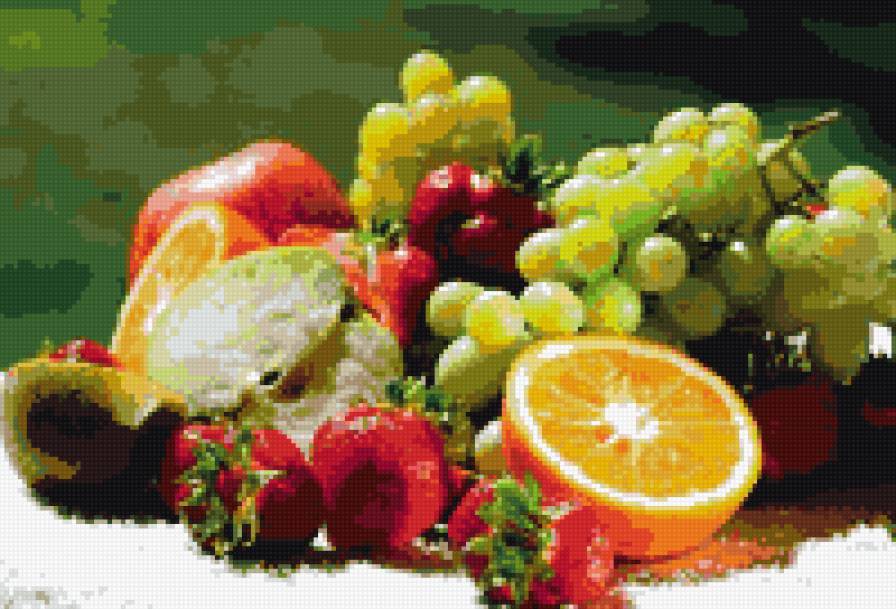Натюрморт - яблоки, апельсин, виноград, груши - предпросмотр