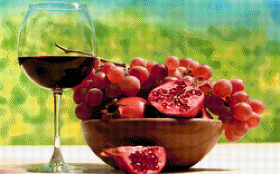 Бокал вина - виноград, вино, гранат, бокал - предпросмотр