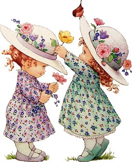 Девочки в шляпках - девочки, шляпки, цветочки - оригинал