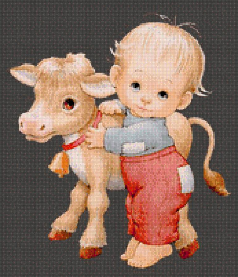 мальчик и теленок - предпросмотр