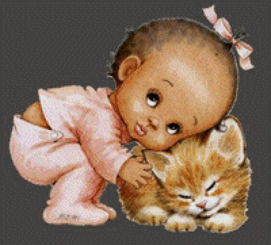 мулатка и котенок - малышка, девочка, котенок - предпросмотр
