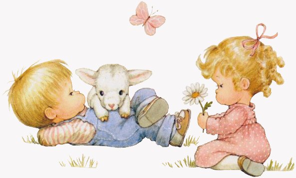 мальчик с девочкой - цветы, козлик, девочка, природа, мальчик - оригинал