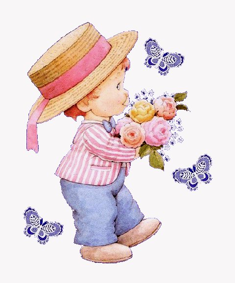 мальчик с букетом - букет, цветы, мальчик, бабочки - оригинал