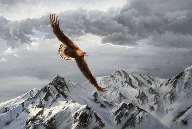 в небасах - горы, пейзаж, облака, полет, орел, птица - оригинал