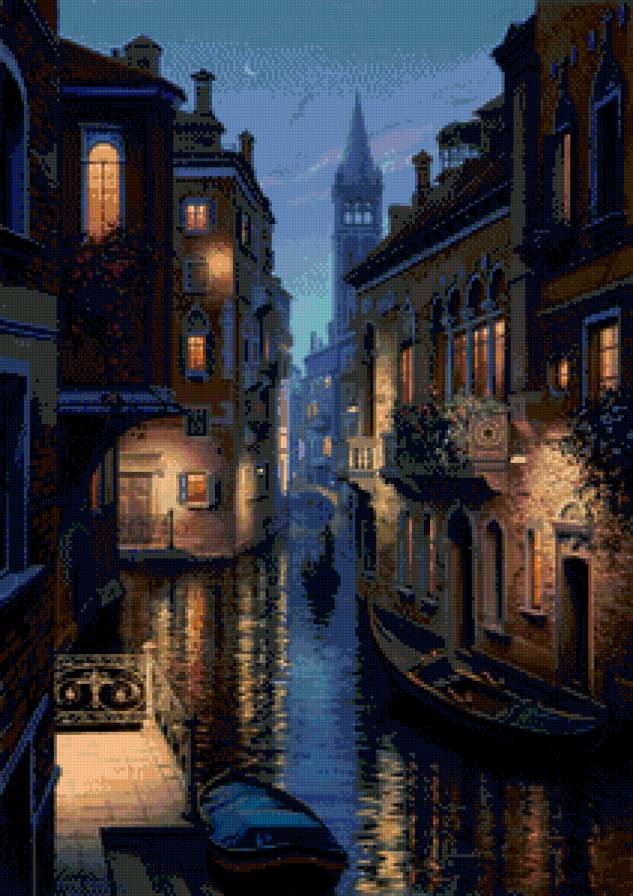 вечерняя венеция - пейзаж, венеция, гондола, италия, фонари, сумерки, вечер, город - предпросмотр