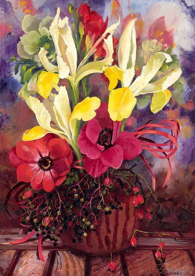 яркий букет в вазе - букет, живопись, ваза, цветы, натюрморт - оригинал
