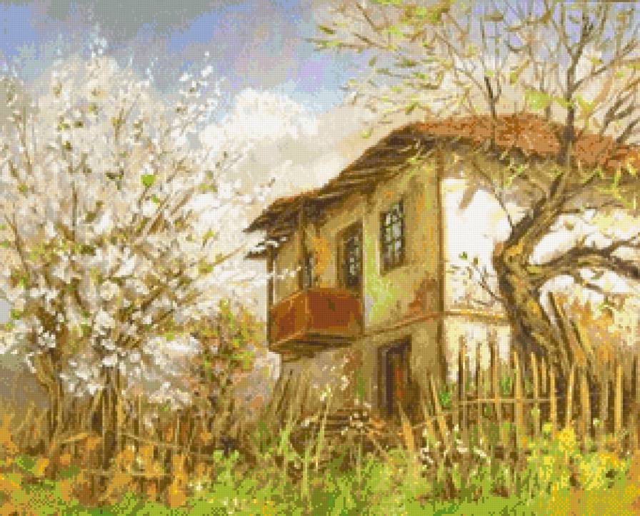 Юлиан Кръстев. Пролетно слънце - дом в деревне, пейзаж, весна, деревня - предпросмотр