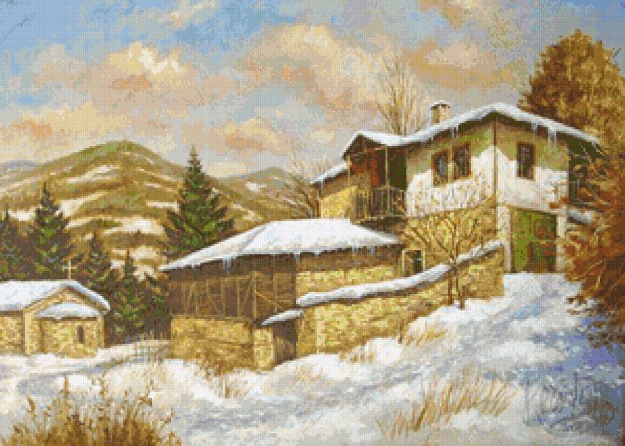 Юлиан Кръстев. Родопска зима - дом в деревне, зима, деревня, пейзаж - предпросмотр