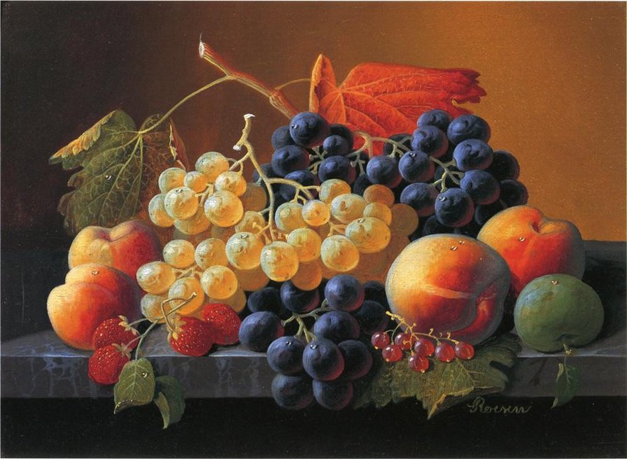 Виноград и персики - виноград, фрукты, натюрморт, персики - оригинал