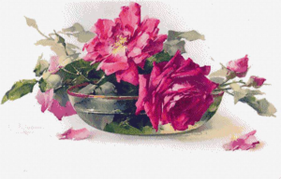 Розы в стеклянной вазе - розы - предпросмотр
