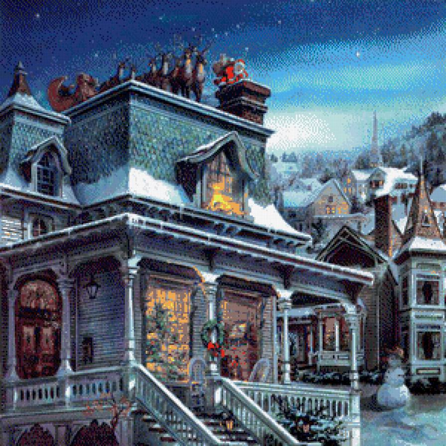 рождественская работа - рождество, животные, дед мороз, дом, снег, новый год, ночь, зима - предпросмотр