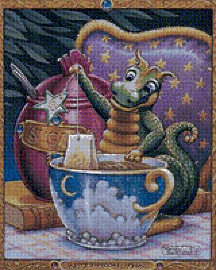дракончик пьет чай - дракон, кухня - предпросмотр