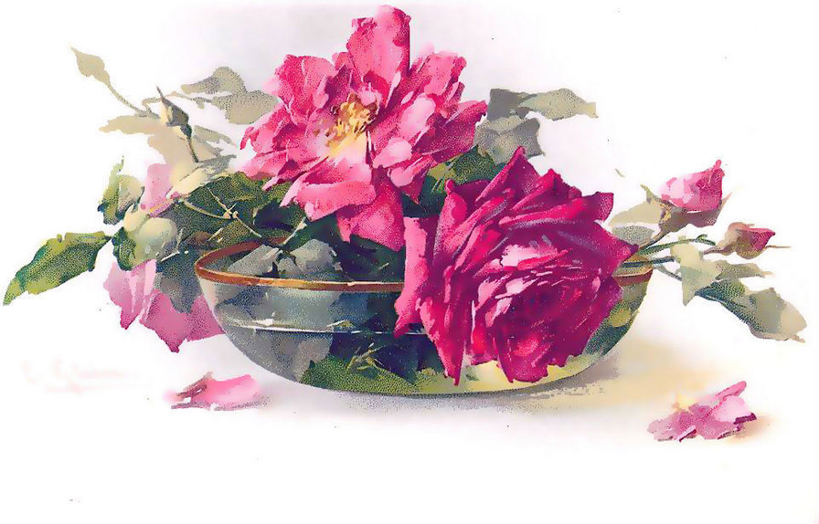 Розы в стеклянной вазе 2 - розы - оригинал