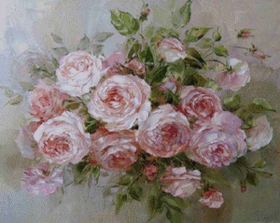 Розовые розы - букет, цветы - предпросмотр