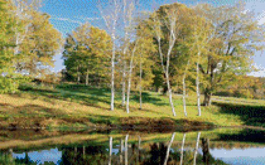 Осенний пейзаж - осень, природа, река, пейзаж, березки - предпросмотр