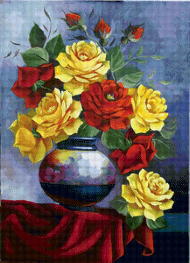 розы в вазе - роза, натюрморт, ваза, цветы, живопись, букет - предпросмотр