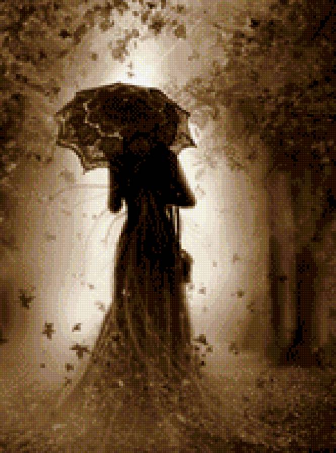 Одиночество под зонтом - зонт, аллея, свет, девушка - предпросмотр