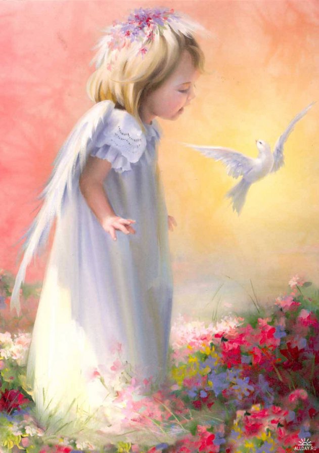 ангелок - ангел, голубь, цветы - оригинал