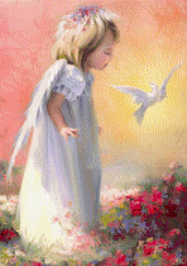 ангелок - голубь, цветы, ангел - предпросмотр