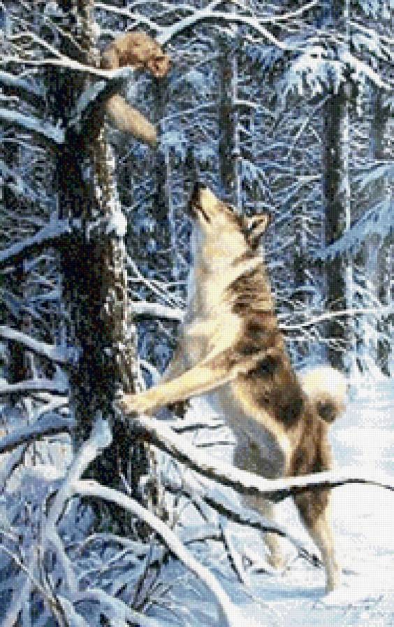 Охота с лайкой - собака, животные, лес, зима - предпросмотр