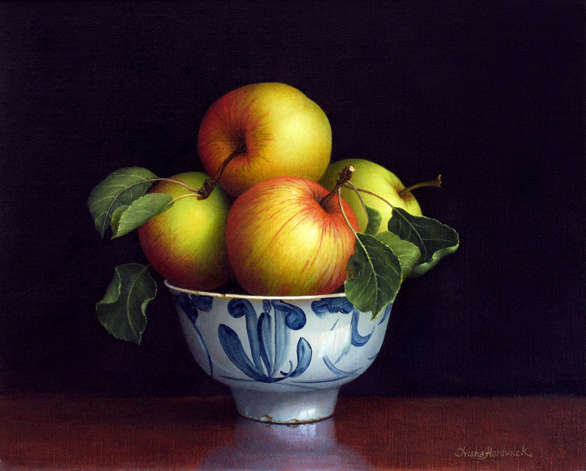 натюрморт с яблоками - яблоки, тарелка. еда, натюрморт, кухня, живопись - оригинал
