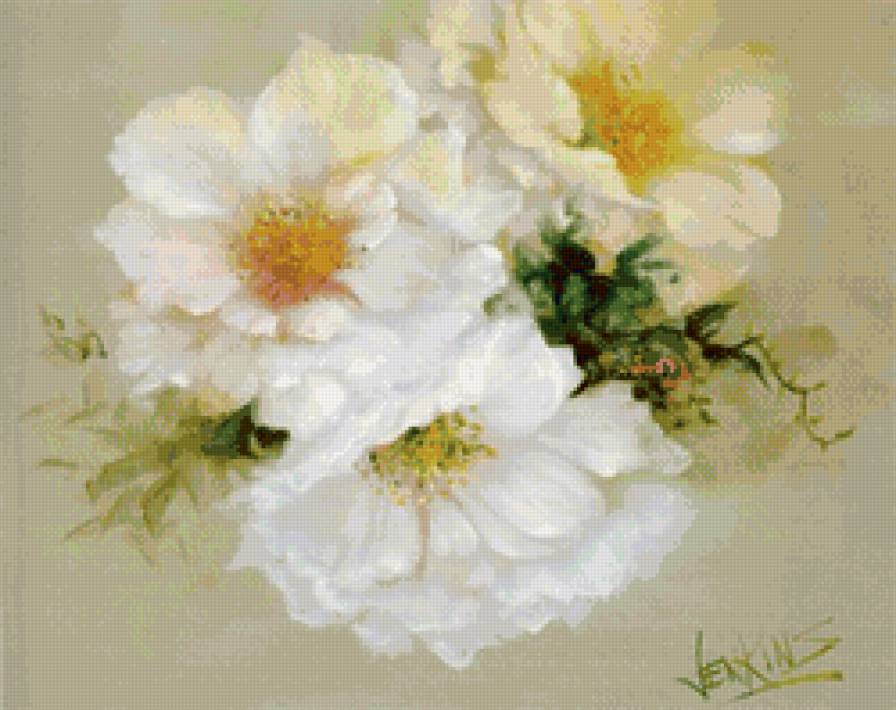 белый пион - белый цветок, ветка, пион, цветы, букет, природа - предпросмотр