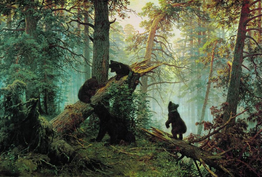 Шишкин, Утро в сосновомбору - пейзаж, животные, медведи, природа. сосны - оригинал