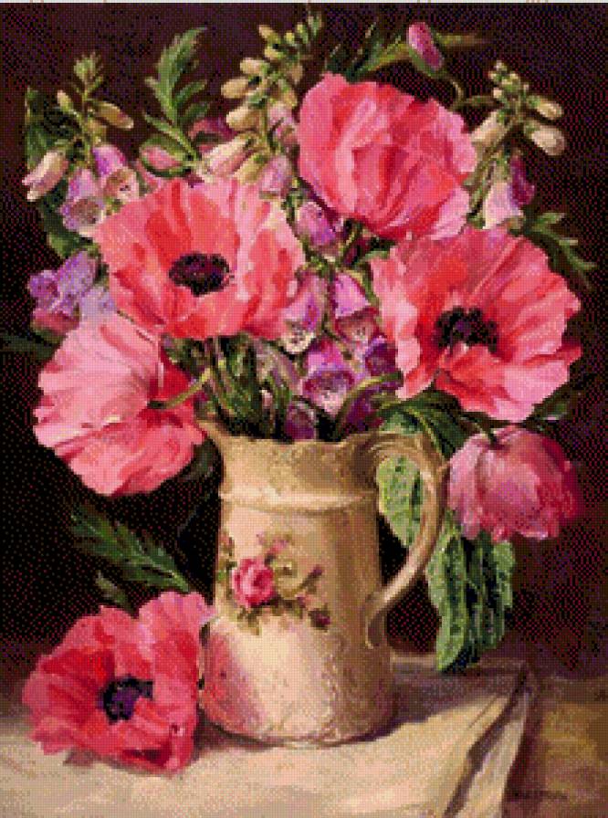 Цветочный натюрморт Anne Cotterill - маки, цветочный натюрморт, цветы - предпросмотр