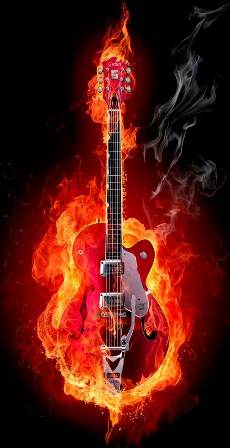 Гитара в огне - гитара, огонь, музыка - оригинал