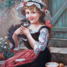 Схема вышивки «девочка с котенком»