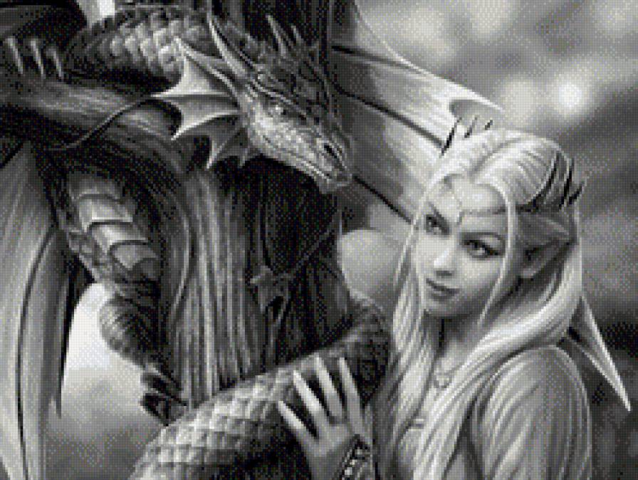 Девушка с драконом - дракон, закат, девушка - предпросмотр