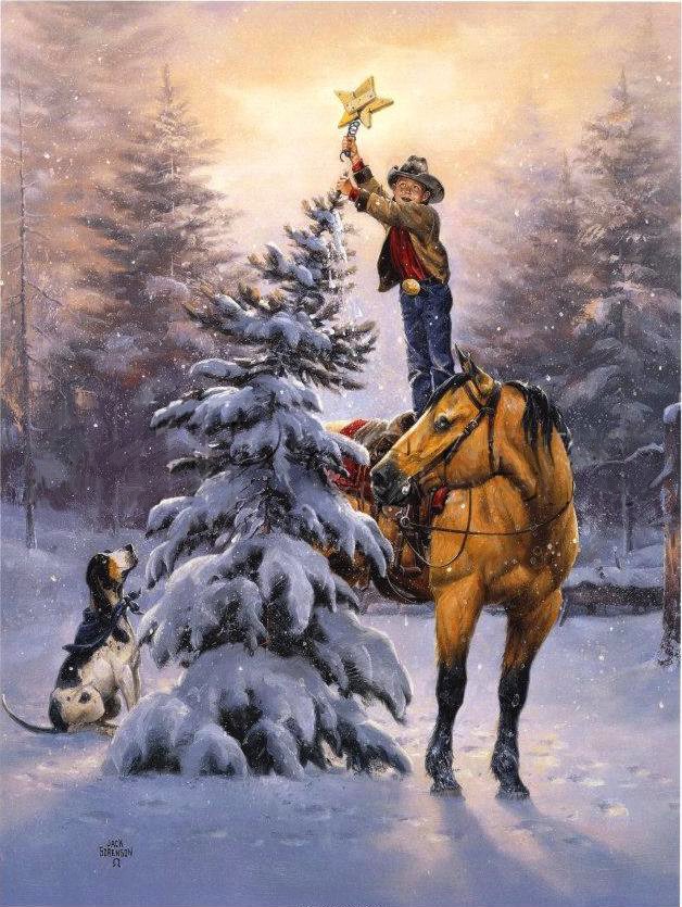 наряжаем елку - рождество, лошадь, снег, дети, зима, лес - оригинал